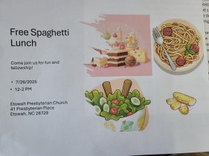 🍝 Free Spaghetti Lunch – Etowah Presbyterian Church Etowah NC